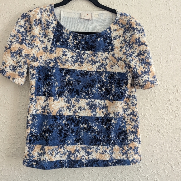 Anthropologie Tops - Anthropologie Blue & Tan Floral Top